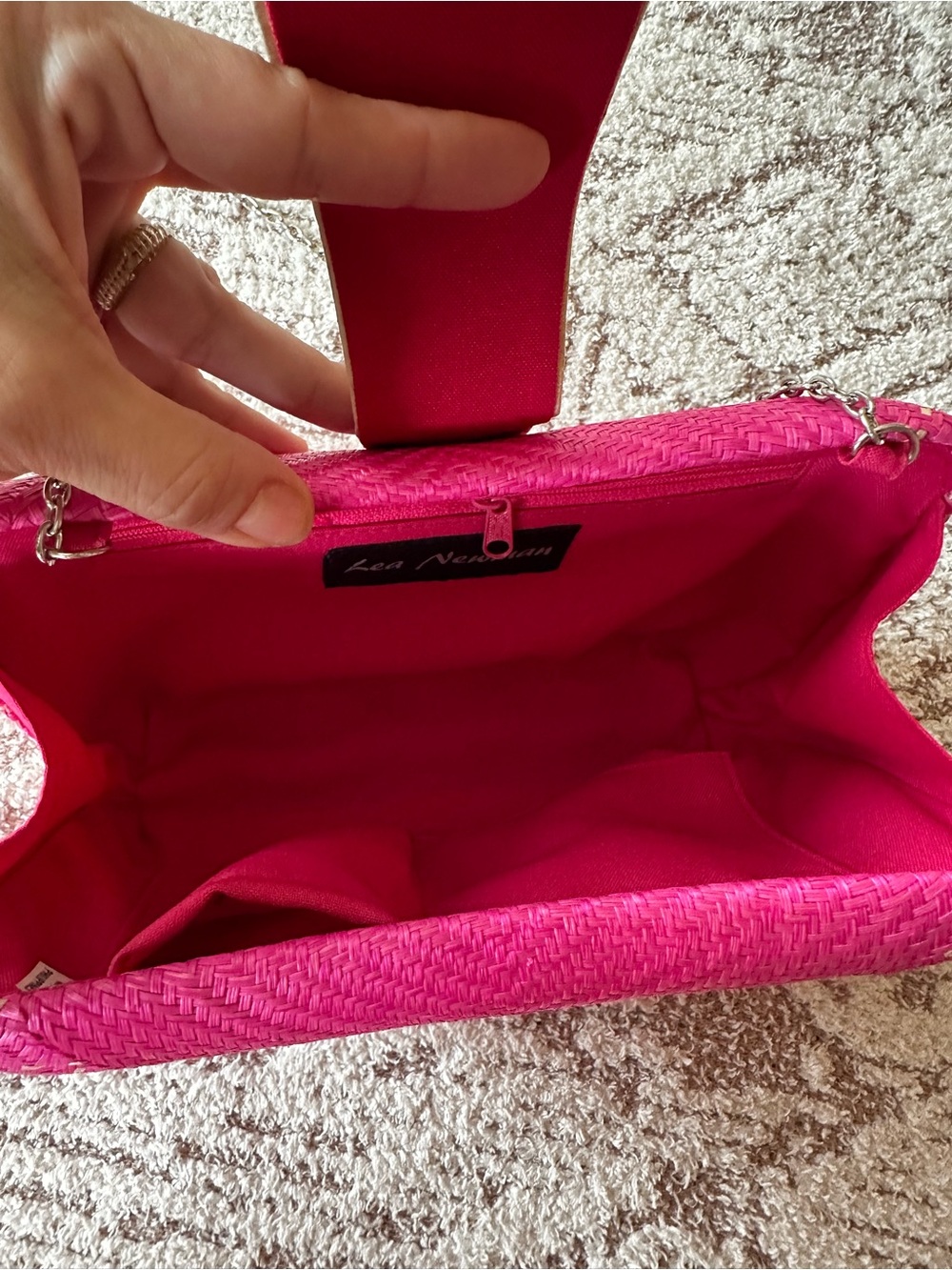 Lea Nealon Pink Woven Straw Clutch Crossbody Bag Resort Vacation - Picture 3 of 17